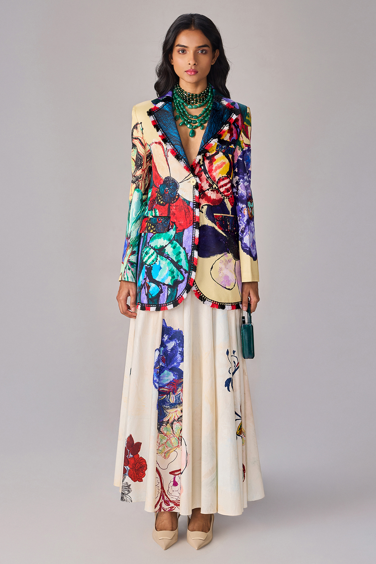 Multi-Colored Crepe Abstract Floral Printed Blazer Set by Saaksha & Kinni at Pernia's Pop Up Shop