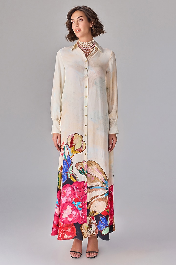 Multi-Colored Crepe Floral Printed Vacation Shirt Dress by Saaksha & Kinni at Pernia's Pop Up Shop