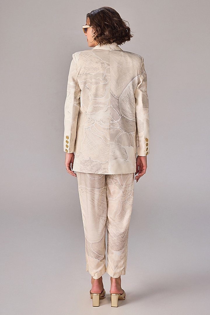 Ivory Crepe Abstract Floral Printed Blazer by Saaksha & Kinni at Pernia's Pop Up Shop