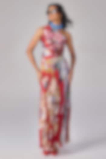 Multi-Colored Polyester Abstract Floral Printed One-Shoulder Maxi Vacation Dress by Saaksha & Kinni at Pernia's Pop Up Shop