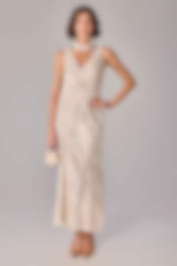 Ivory Crepe Floral Printed Maxi Summer Dress by Saaksha & Kinni at Pernia's Pop Up Shop