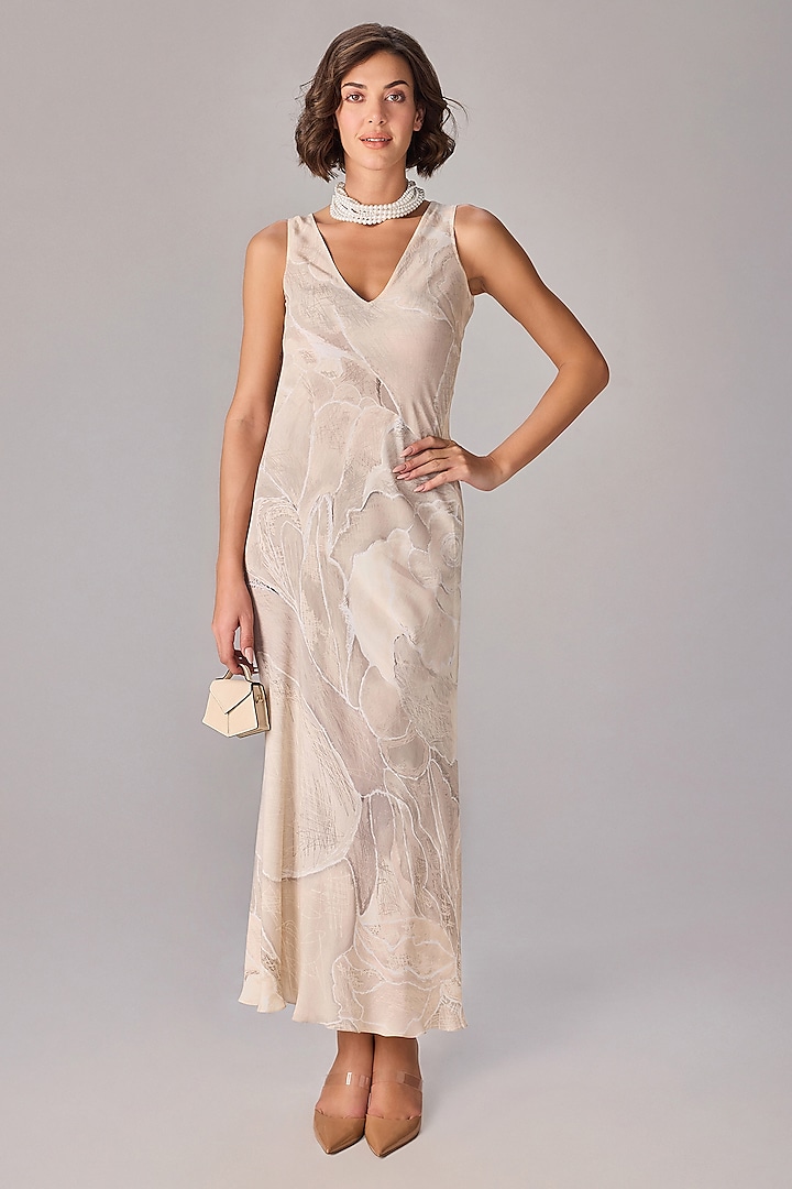 Ivory Crepe Floral Printed Maxi Summer Dress by Saaksha & Kinni at Pernia's Pop Up Shop