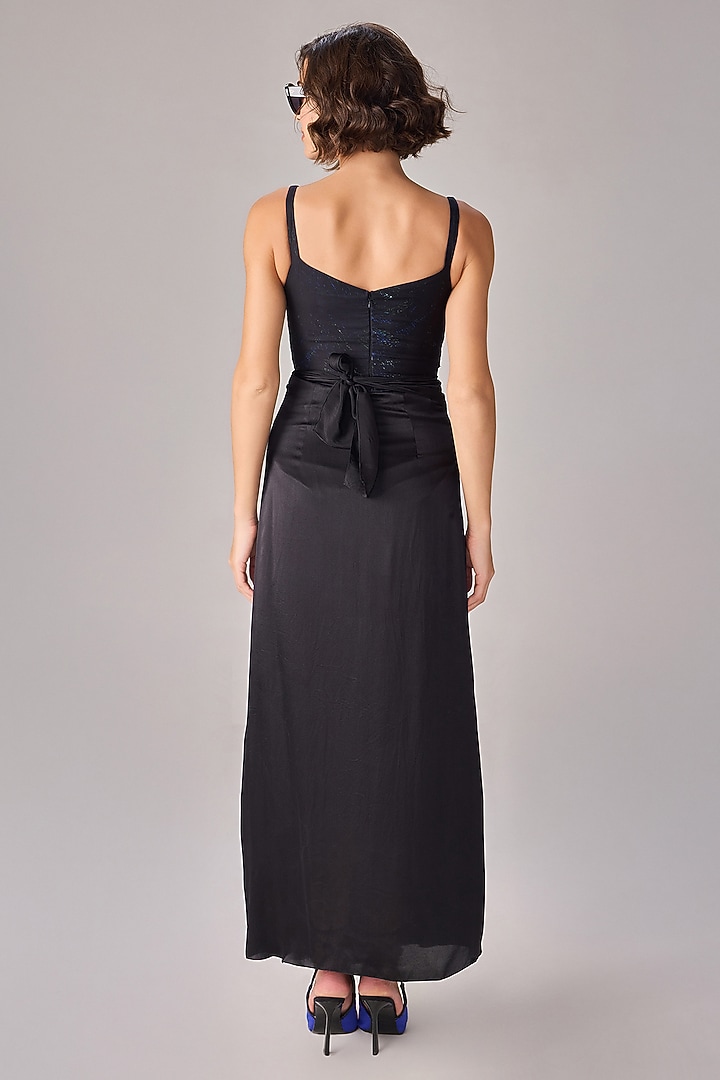 Black Satin Wrap Skirt Set by Saaksha & Kinni at Pernia's Pop Up Shop