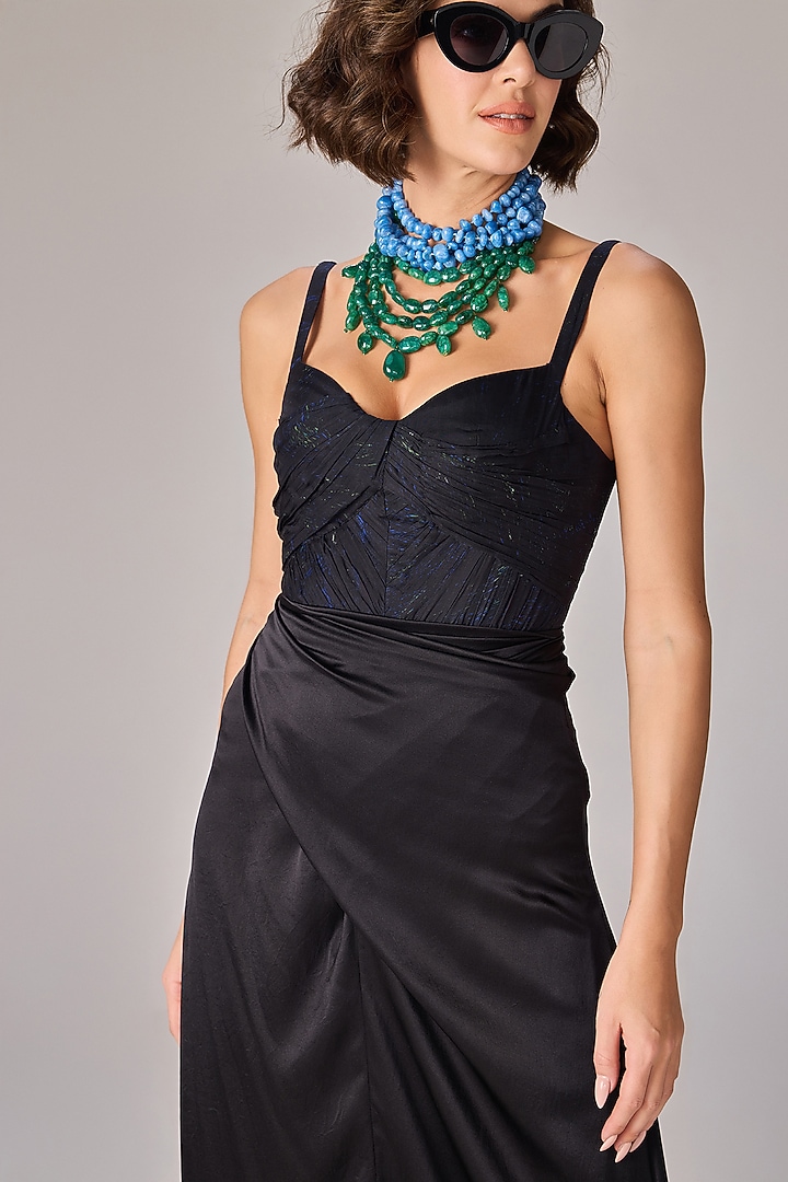 Black Satin Wrap Skirt Set by Saaksha & Kinni at Pernia's Pop Up Shop