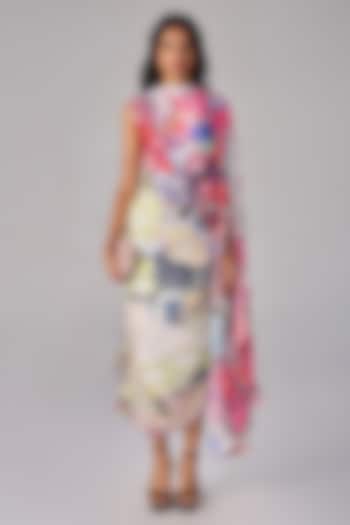 Multi-Colored Poly Florence Chiffon Abstract Floral Printed Kaftan Vacation Dress by Saaksha & Kinni at Pernia's Pop Up Shop