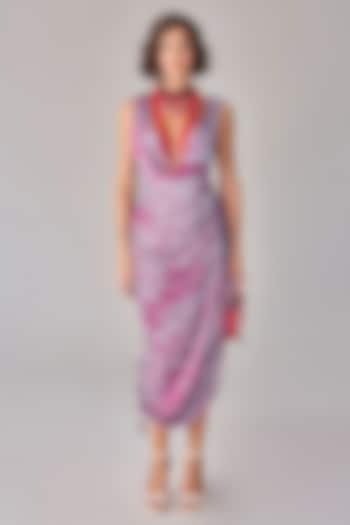Purple Chiffon Bandhani Printed Micro-Pleated Cocktail Dress by Saaksha & Kinni at Pernia's Pop Up Shop