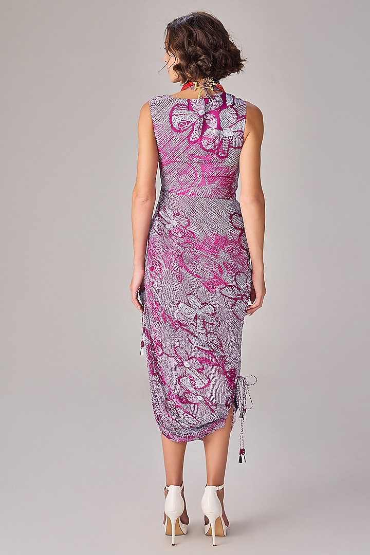 Purple Chiffon Bandhani Printed Micro-Pleated Cocktail Dress by Saaksha & Kinni at Pernia's Pop Up Shop