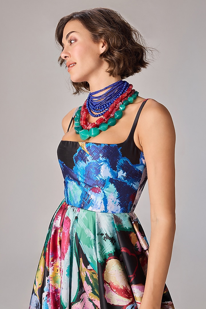 Multi-Colored Taffeta Floral Printed Trail Party Wear Gown by Saaksha & Kinni at Pernia's Pop Up Shop