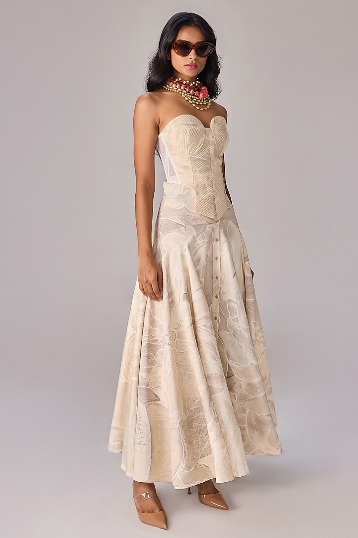 Ivory Crepe High-Waisted Maxi Skirt Set by Saaksha & Kinni at Pernia's Pop Up Shop