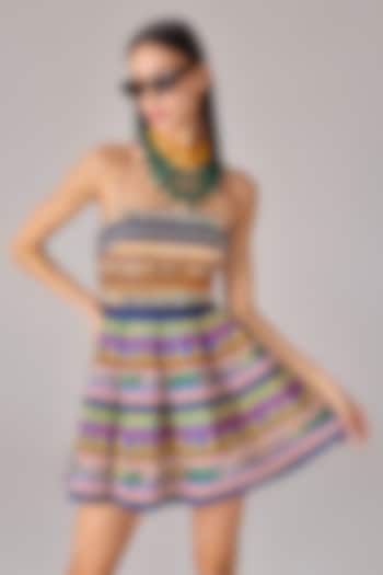 Multi-Colored Cambric Abstract Stripe Printed Mini Vacation Dress by Saaksha & Kinni at Pernia's Pop Up Shop