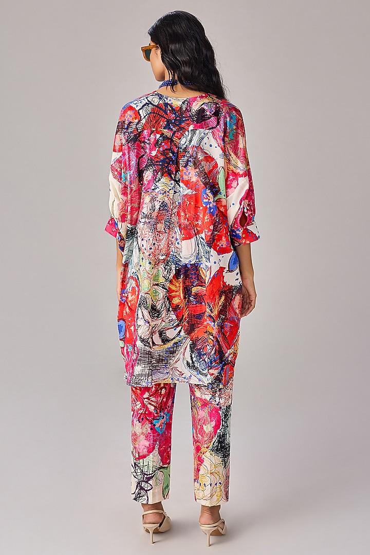 Multi-Colored Cambric Abstract Floral Printed Asymmetric Tunic Set by Saaksha & Kinni at Pernia's Pop Up Shop