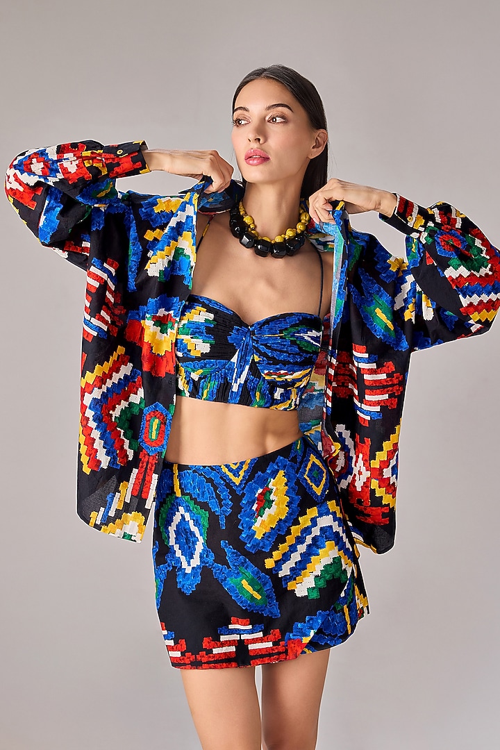 Multi-Colored Chiffon Aztec Printed Co-Ord Set by Saaksha & Kinni at Pernia's Pop Up Shop