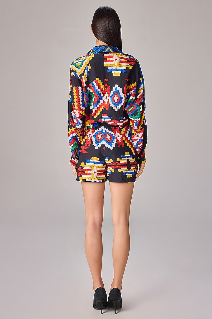 Multi-Colored Chiffon Aztec Printed Co-Ord Set by Saaksha & Kinni at Pernia's Pop Up Shop