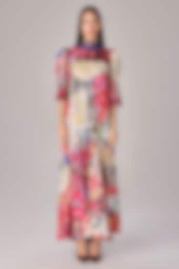 Multi-Colored Chiffon  Abstract Floral Printed Tiered Vacation Dress by Saaksha & Kinni at Pernia's Pop Up Shop