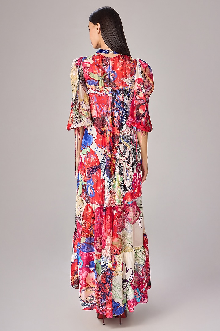 Multi-Colored Chiffon Abstract Floral Printed Tiered Vacation Dress by Saaksha & Kinni at Pernia's Pop Up Shop
