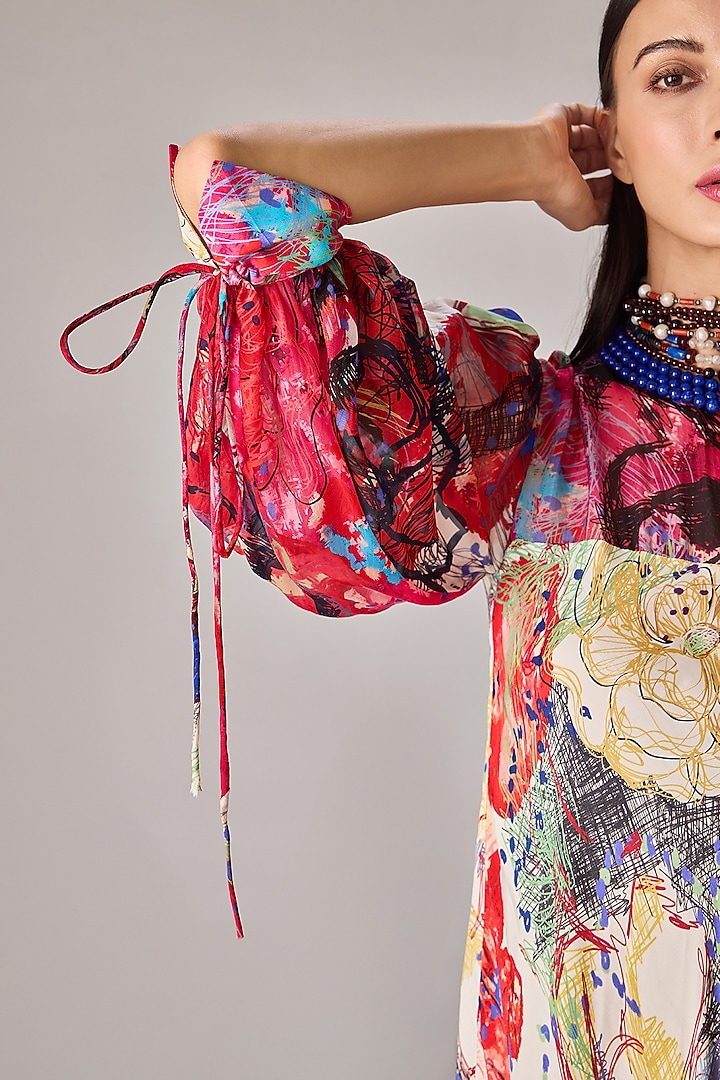 Multi-Colored Chiffon Abstract Floral Printed Tiered Vacation Dress by Saaksha & Kinni at Pernia's Pop Up Shop