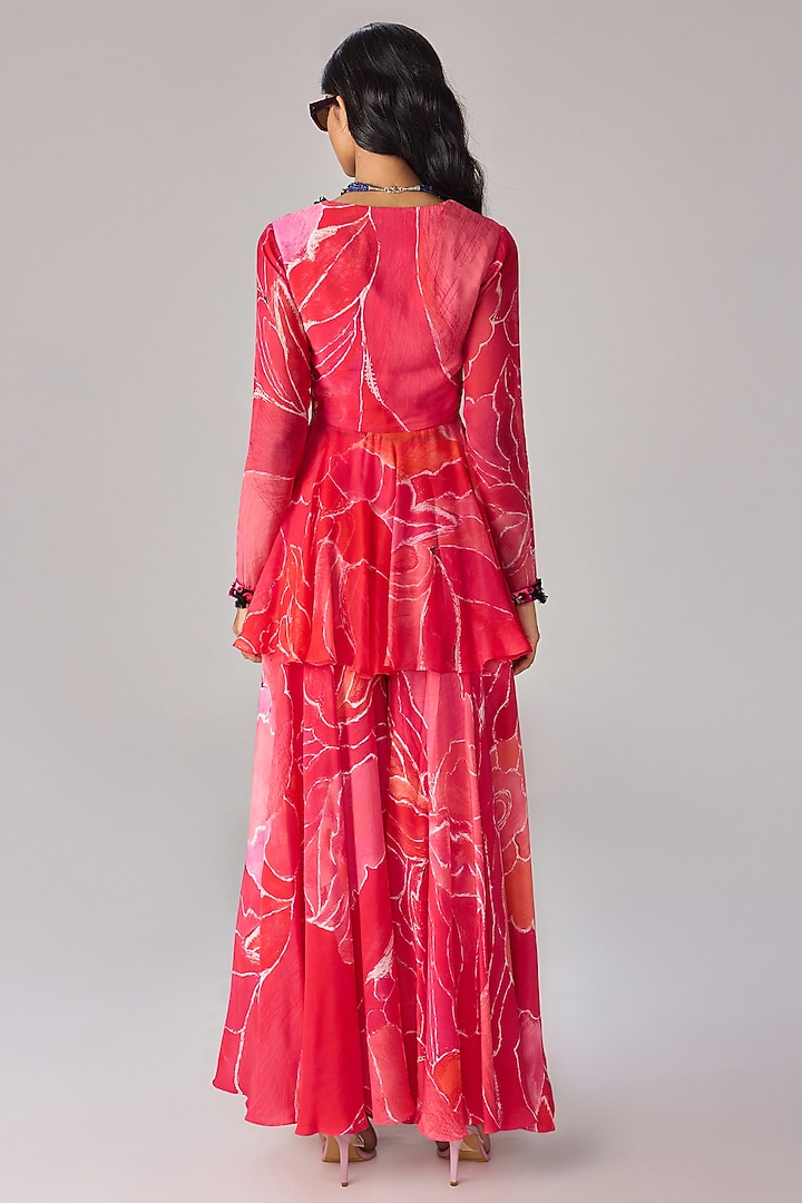 Pink Crepe Abstract Floral Printed Co-Ord Set by Saaksha & Kinni at Pernia's Pop Up Shop
