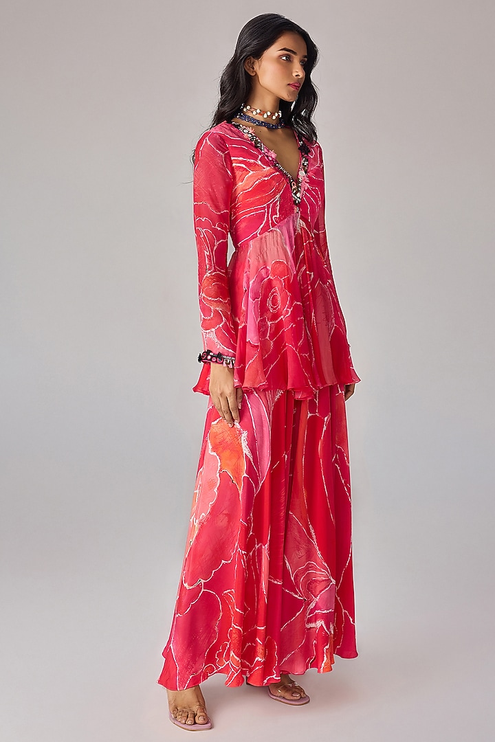 Pink Crepe Abstract Floral Printed Co-Ord Set by Saaksha & Kinni at Pernia's Pop Up Shop