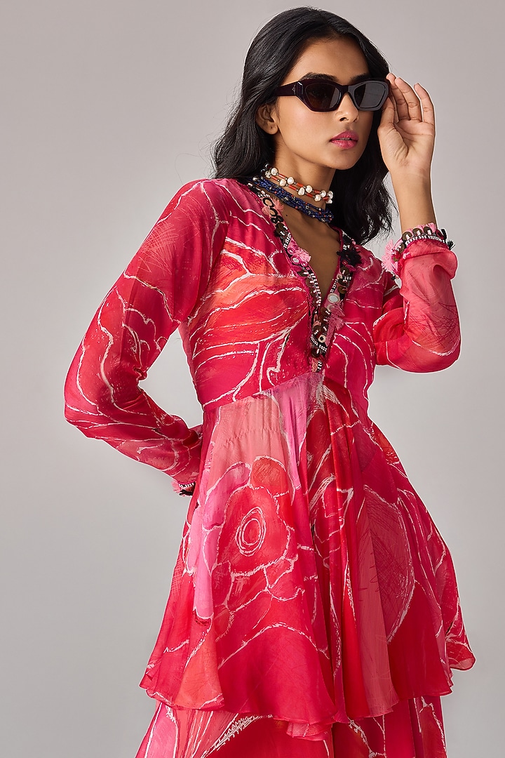 Pink Crepe Abstract Floral Printed Co-Ord Set by Saaksha & Kinni at Pernia's Pop Up Shop