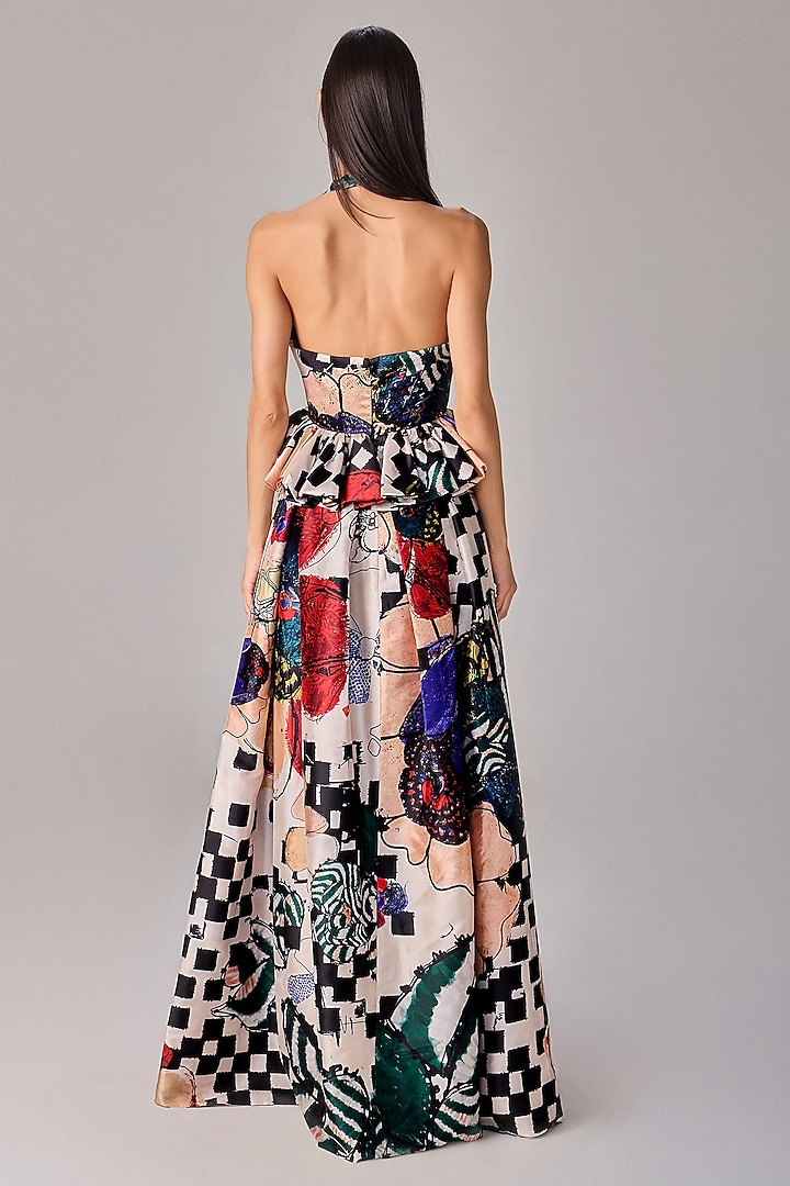 Multi-Colored Taffeta Abstract Printed Asymmetric Skirt Set by Saaksha & Kinni at Pernia's Pop Up Shop