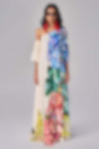 Multi-Colored Crepe Floral Printed One-Shoulder Maxi Dress by Saaksha & Kinni at Pernia's Pop Up Shop