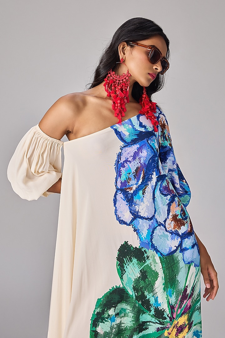 Multi-Colored Crepe Floral Printed One-Shoulder Maxi Vacation Dress by Saaksha & Kinni at Pernia's Pop Up Shop