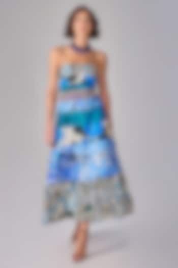 Multi-Colored Cambric Block Printed Flared Midi Dress by Saaksha & Kinni at Pernia's Pop Up Shop