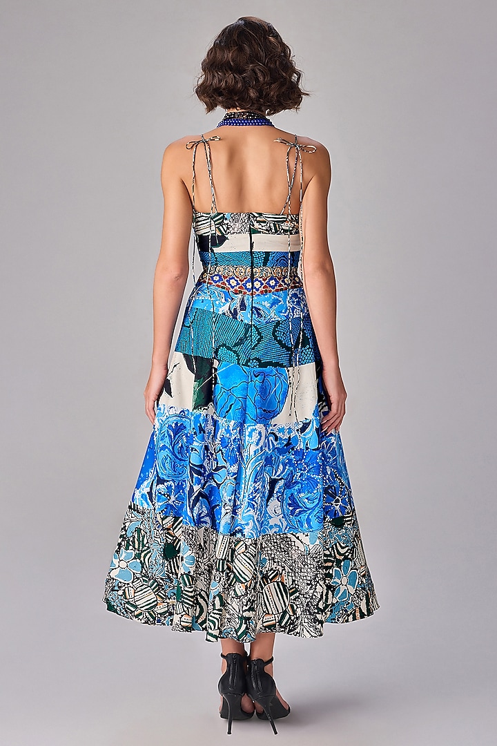 Multi-Colored Cambric Block Printed Flared Midi Vacation Dress by Saaksha & Kinni at Pernia's Pop Up Shop