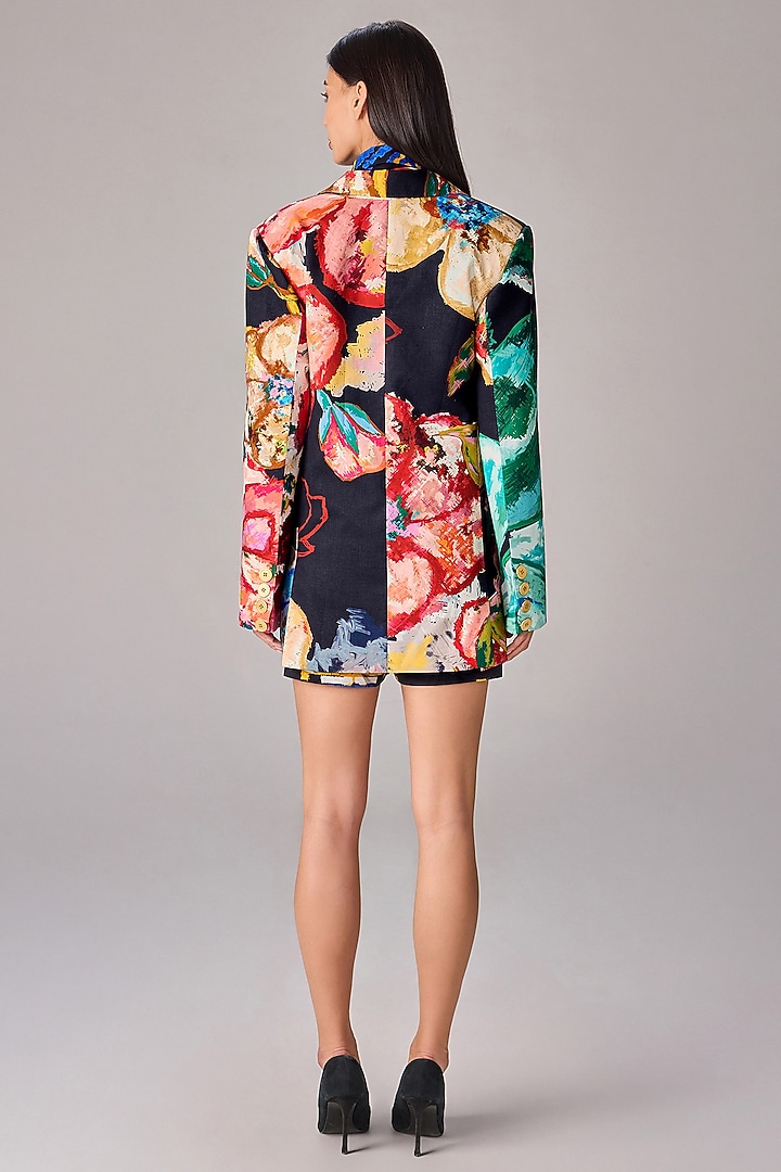 Multi-Colored Cambric Floral Printed Blazer Set by Saaksha & Kinni at Pernia's Pop Up Shop