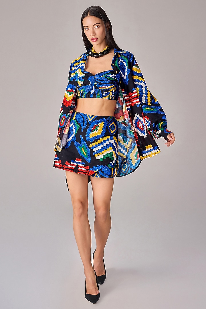 Multi-Colored Cambric Floral Printed Blazer Set by Saaksha & Kinni at Pernia's Pop Up Shop