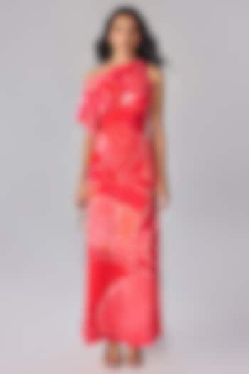 Pink Crepe Floral Printed One-Shoulder Maxi Vacation Dress by Saaksha & Kinni at Pernia's Pop Up Shop