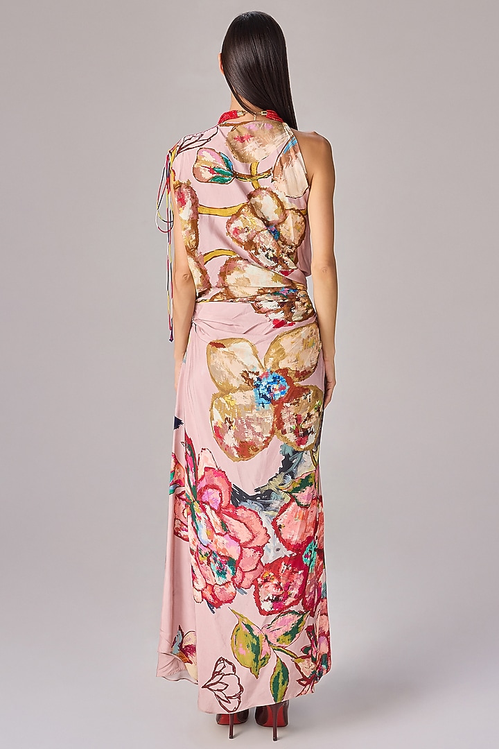 Multi-Colored Crepe Abstract Floral Printed One-Shoulder Maxi Vacation Dress by Saaksha & Kinni at Pernia's Pop Up Shop