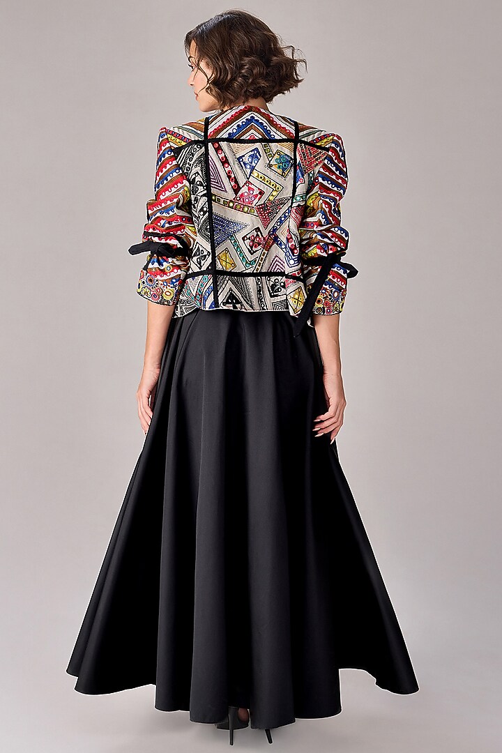 Black Taffeta Pleated Flared Skirt Set by Saaksha & Kinni at Pernia's Pop Up Shop