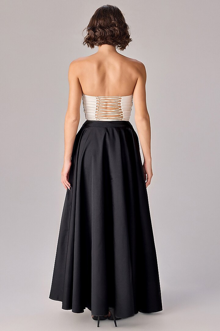 Black Taffeta Pleated Flared Skirt Set by Saaksha & Kinni at Pernia's Pop Up Shop