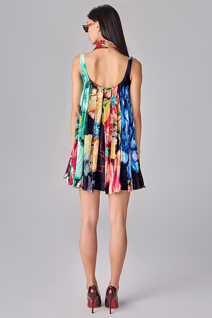 Multi-Colored Crepe Floral Printed Flared Mini Vacation Dress by Saaksha & Kinni at Pernia's Pop Up Shop