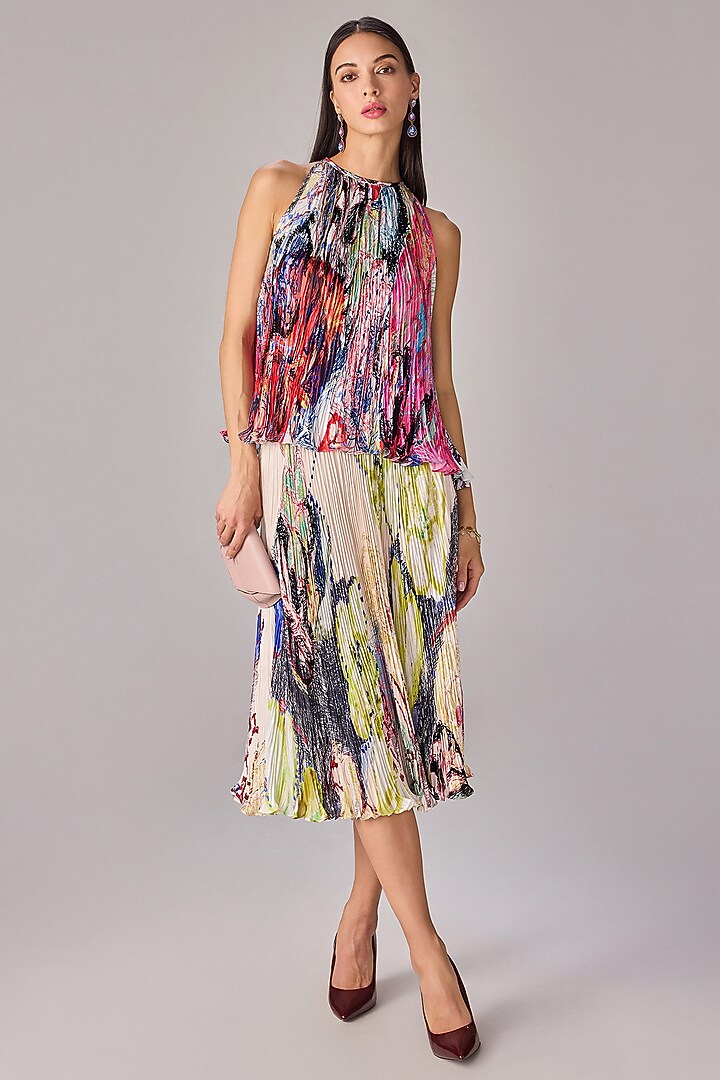 Multi-Colored Poly Florence Chiffon Floral Printed Skirt Set by Saaksha & Kinni at Pernia's Pop Up Shop