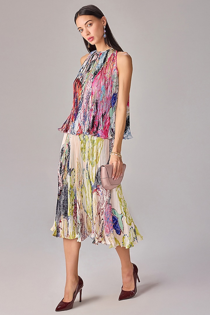 Multi-Colored Poly Florence Chiffon Floral Printed Skirt Set by Saaksha & Kinni at Pernia's Pop Up Shop