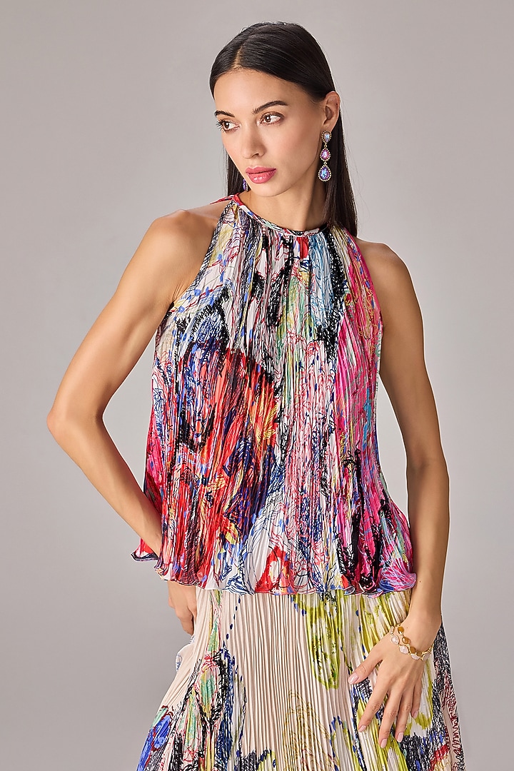 Multi-Colored Poly Florence Chiffon Floral Printed Skirt Set by Saaksha & Kinni at Pernia's Pop Up Shop