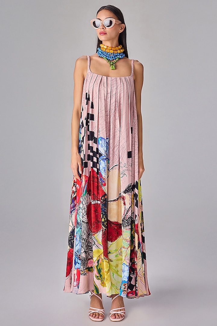 Light Pink Crepe Floral Printed Maxi Dress by Saaksha & Kinni at Pernia's Pop Up Shop