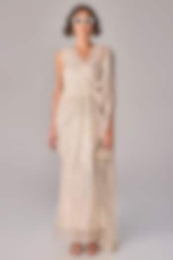 Ivory Chiffon Abstract Floral Printed Draped Maxi Dress by Saaksha & Kinni at Pernia's Pop Up Shop