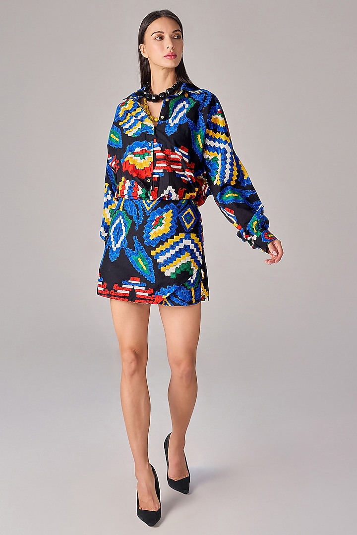 Multi-Colored Cambric Aztec Printed Co-Ord Set by Saaksha & Kinni at Pernia's Pop Up Shop