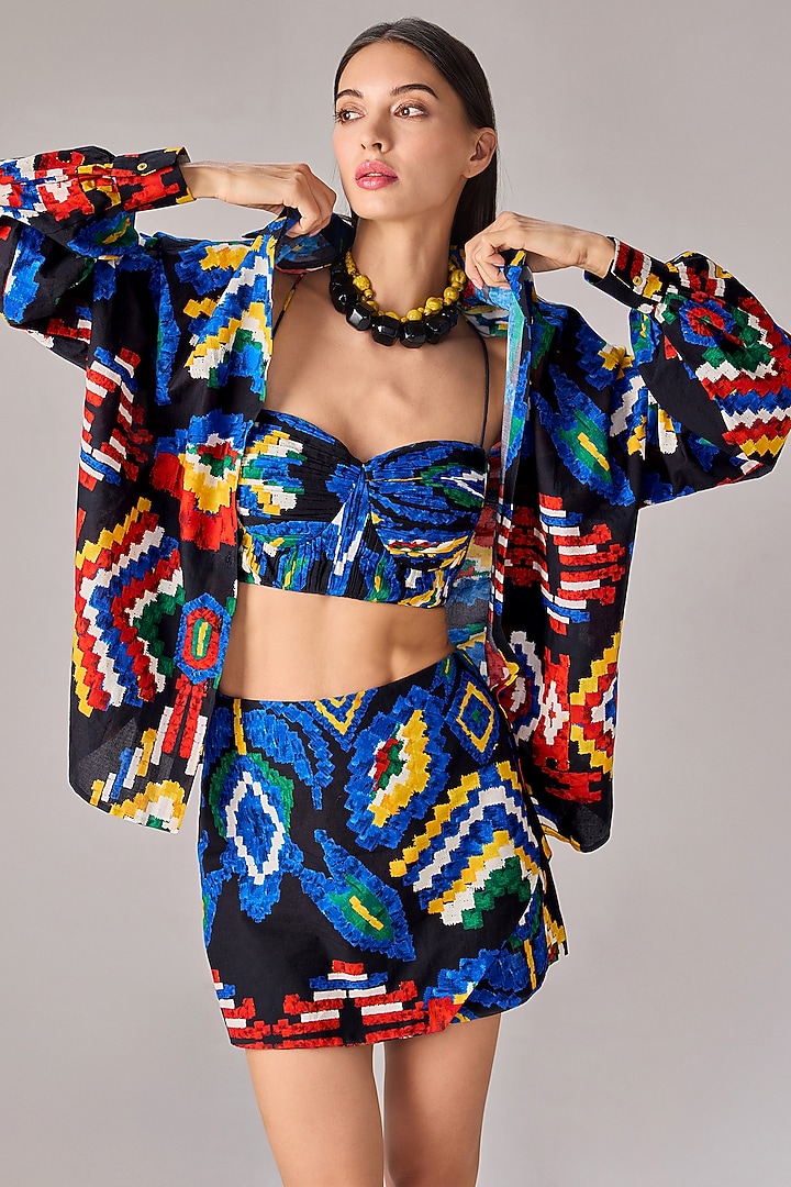 Multi-Colored Cambric Aztec Printed Co-Ord Set by Saaksha & Kinni at Pernia's Pop Up Shop