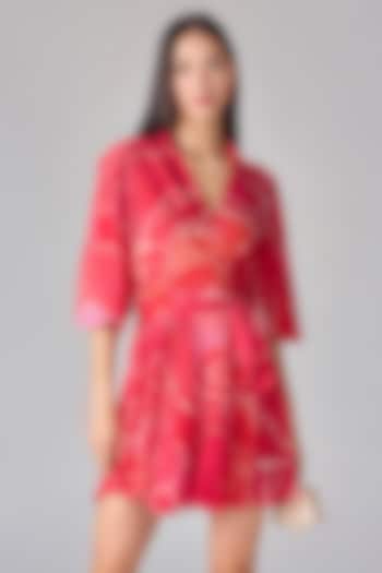  Pink Crepe Abstract Floral Printed Mini Dress by Saaksha & Kinni at Pernia's Pop Up Shop