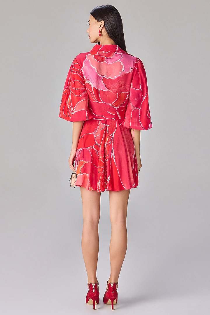 Pink Crepe Abstract Floral Printed Mini Summer Dress by Saaksha & Kinni at Pernia's Pop Up Shop