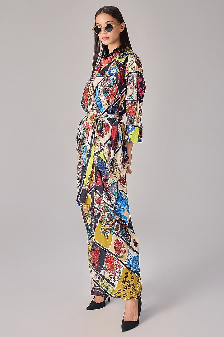 Multi-Colored Crepe Abstract Patchwork Printed Skirt Set by Saaksha & Kinni at Pernia's Pop Up Shop