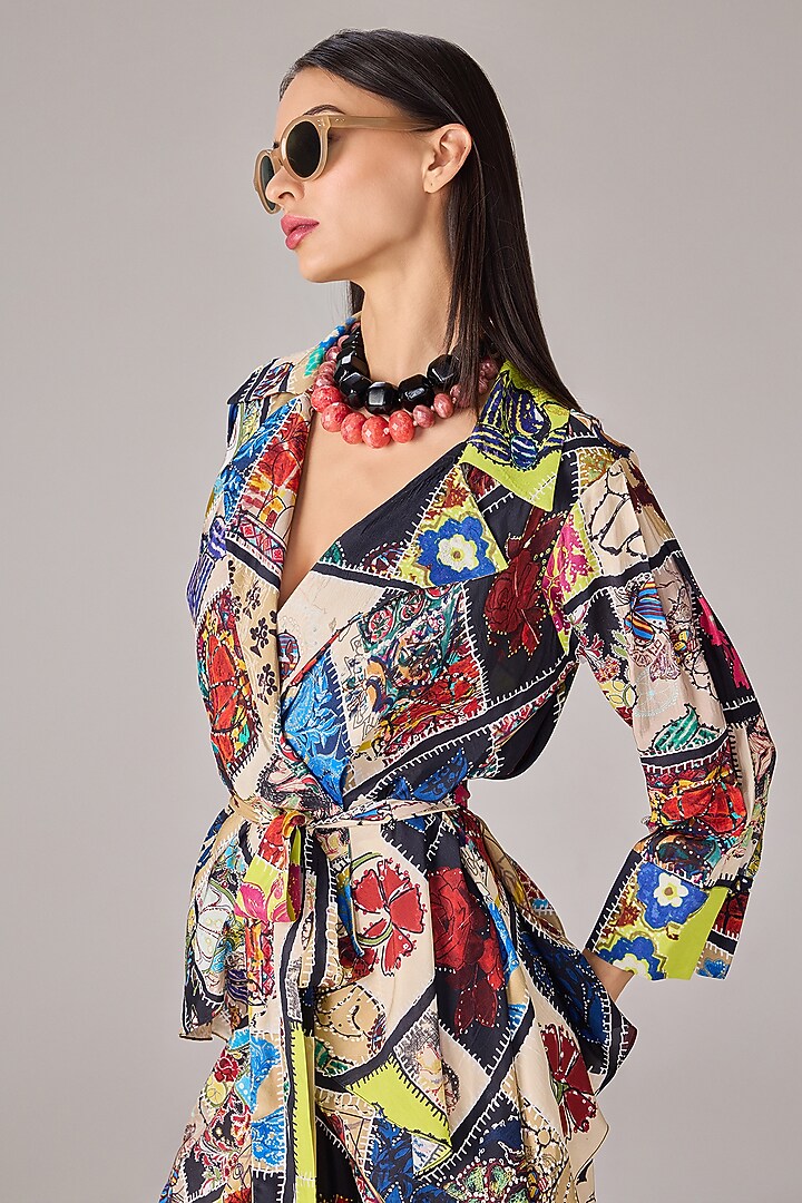 Multi-Colored Crepe Abstract Patchwork Printed Skirt Set by Saaksha & Kinni at Pernia's Pop Up Shop