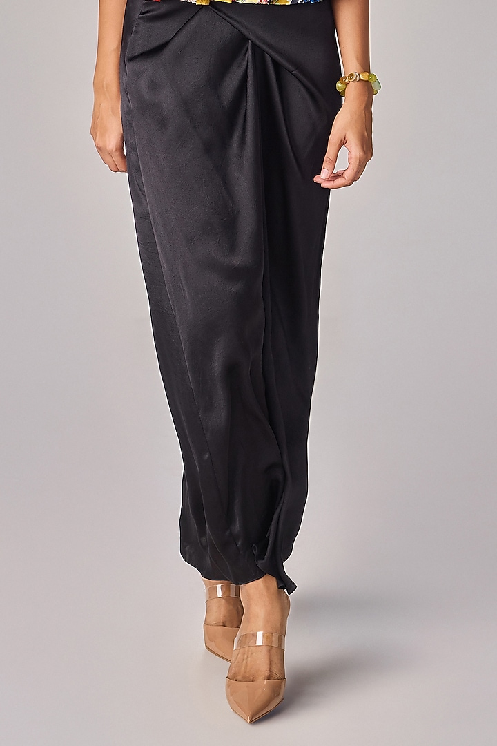 Black Satin Asymmetric Wrap Maxi Skirt Set by Saaksha & Kinni at Pernia's Pop Up Shop