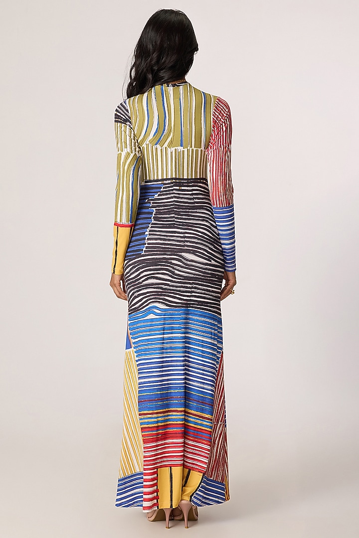 Multi-Colored Stretch Jersey Striped Fitted Maxi Summer Dress by Saaksha & Kinni at Pernia's Pop Up Shop