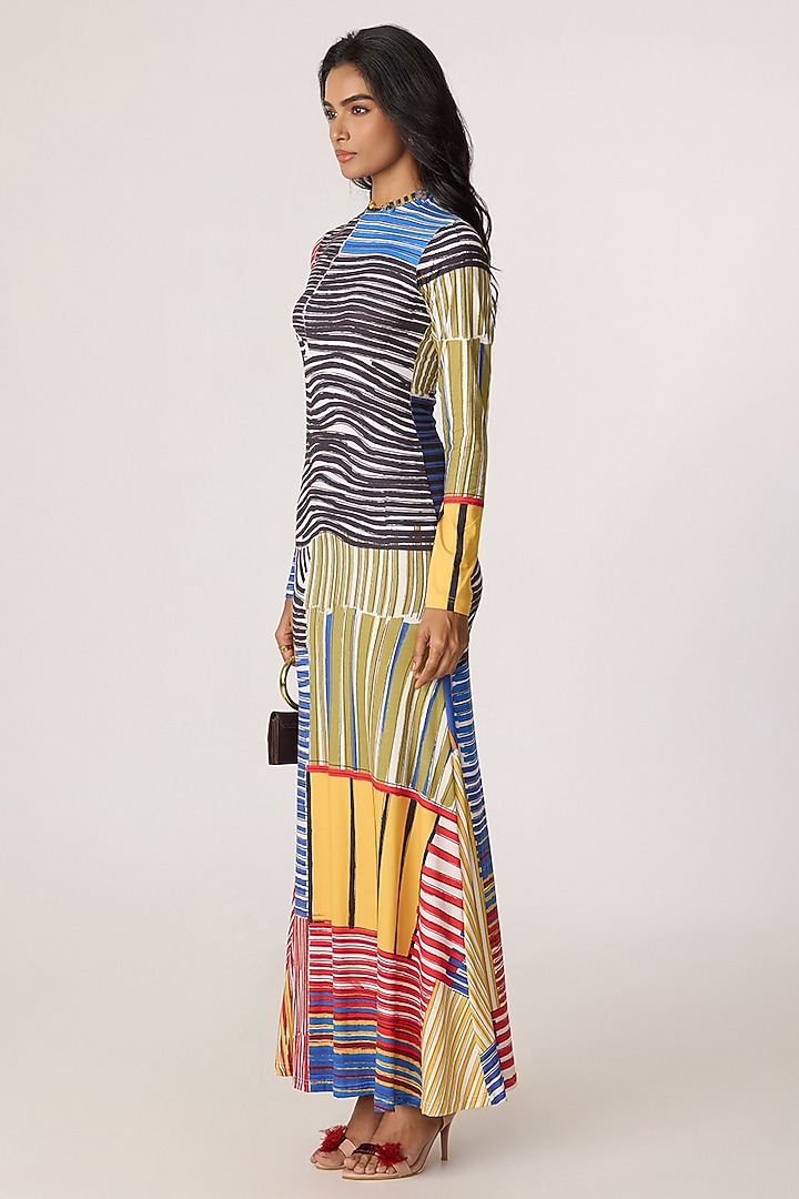 Multi-Colored Stretch Jersey Striped Fitted Maxi Summer Dress by Saaksha & Kinni at Pernia's Pop Up Shop