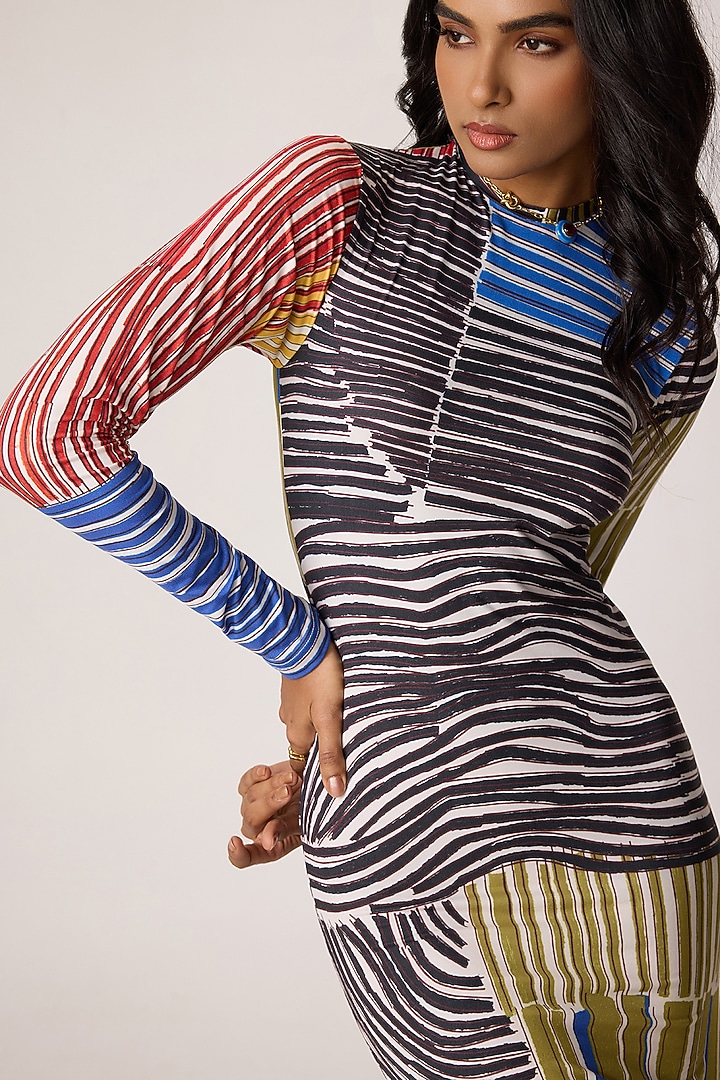 Multi-Colored Stretch Jersey Striped Fitted Maxi Summer Dress by Saaksha & Kinni at Pernia's Pop Up Shop